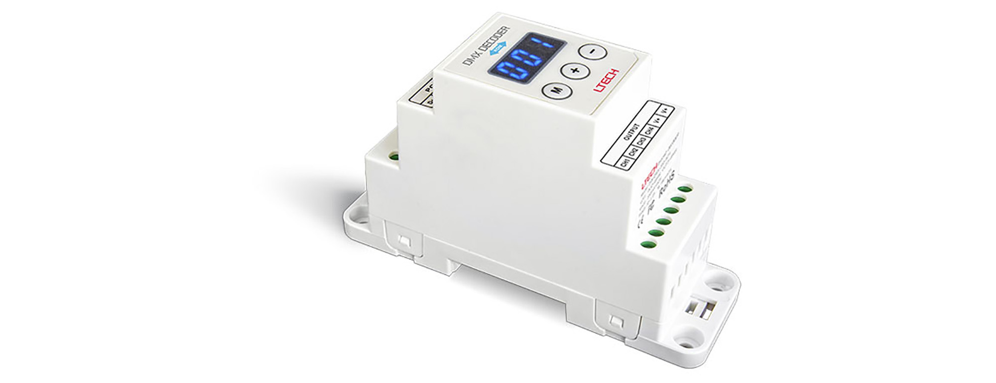 DIN-Rail 3CH DMX Decoder, 12-48V DC I/P, 350mA×4CH O/P, 64.4W, DMX512, RDM Dimming interface, IP20.